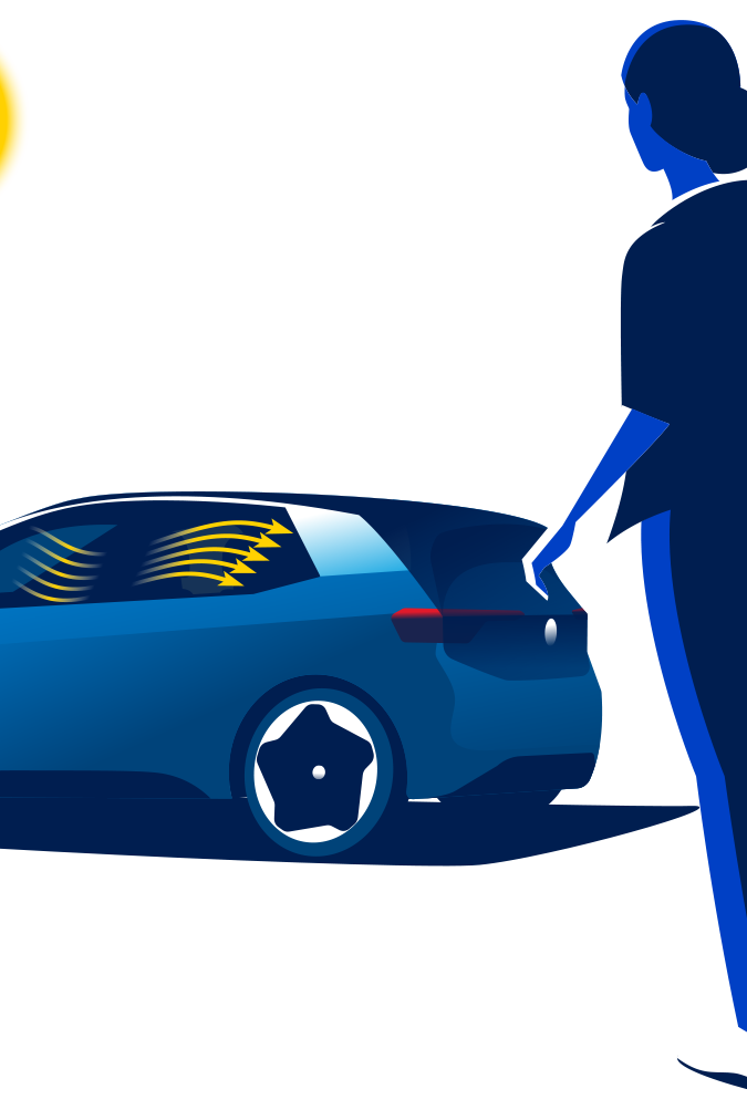 Eine Frau geht auf den Volkswagen ID. 3 zu